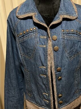 Blue Denim Jacket with Contrast Trim and Stud Details